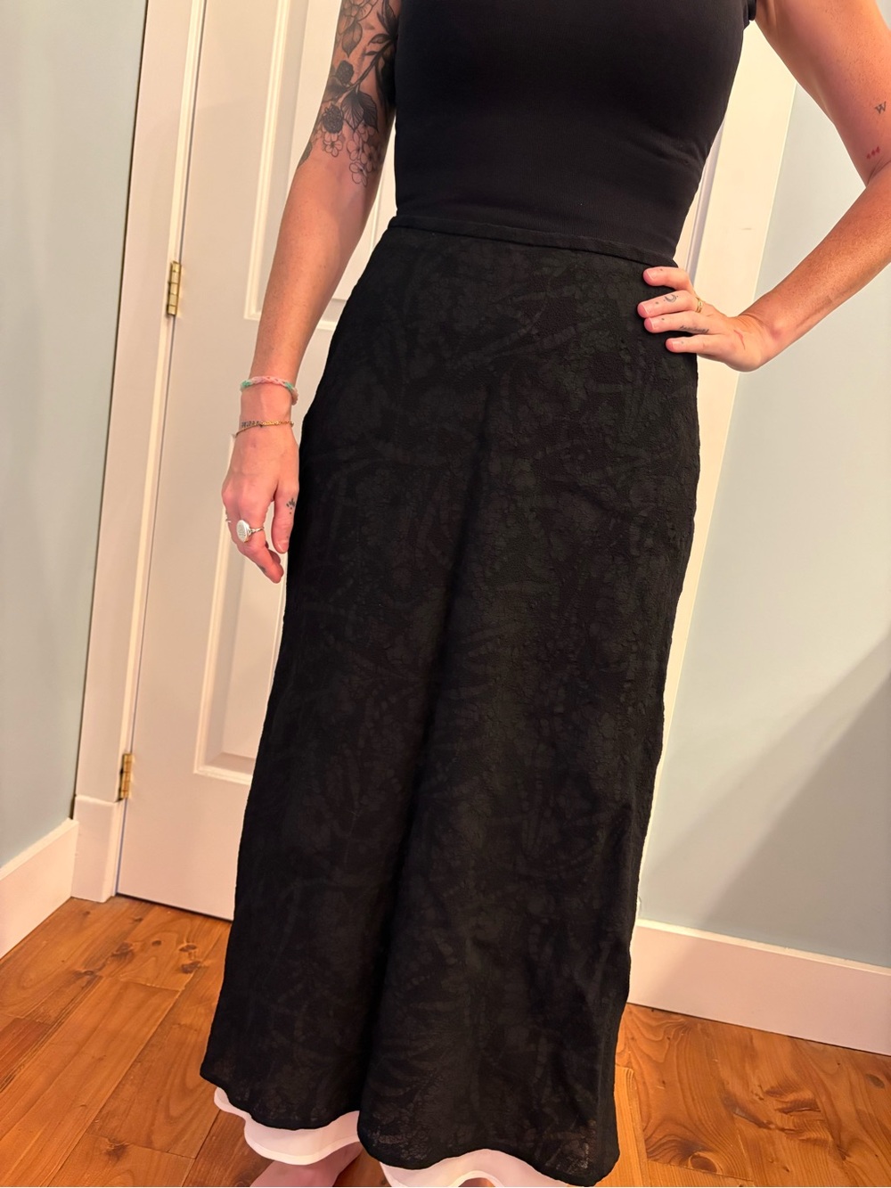 Vintage 90s Lauren Ralph Lauren Wool Maxi Skirt Black Jacquard Size 8